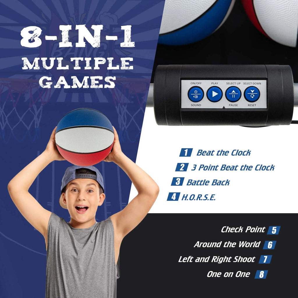 Costway Dual Shot Basketball Arcade Game, Blue, 8 Game Modes, 81in x 43in x 81in