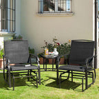 2-Person Double Swing Glider Chair With Glass Table, Steel And Fabric - 77in x 34in x 36in