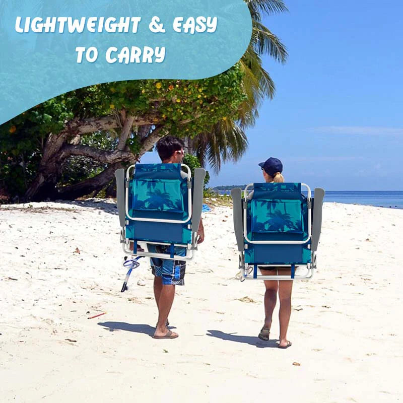 2-Pack 5-Position Outdoor Folding Backpack Beach Chairs With Side Table Set