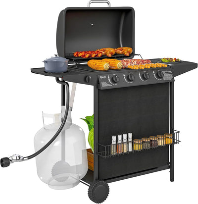 4+1 Burner Propane Gas BBQ Grill With Side Burner, 54 x 121 x 97 cm, Black