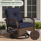 3-Piece Patio Swivel Rocking Chair Set With Glass Top Table - 2 Chairs