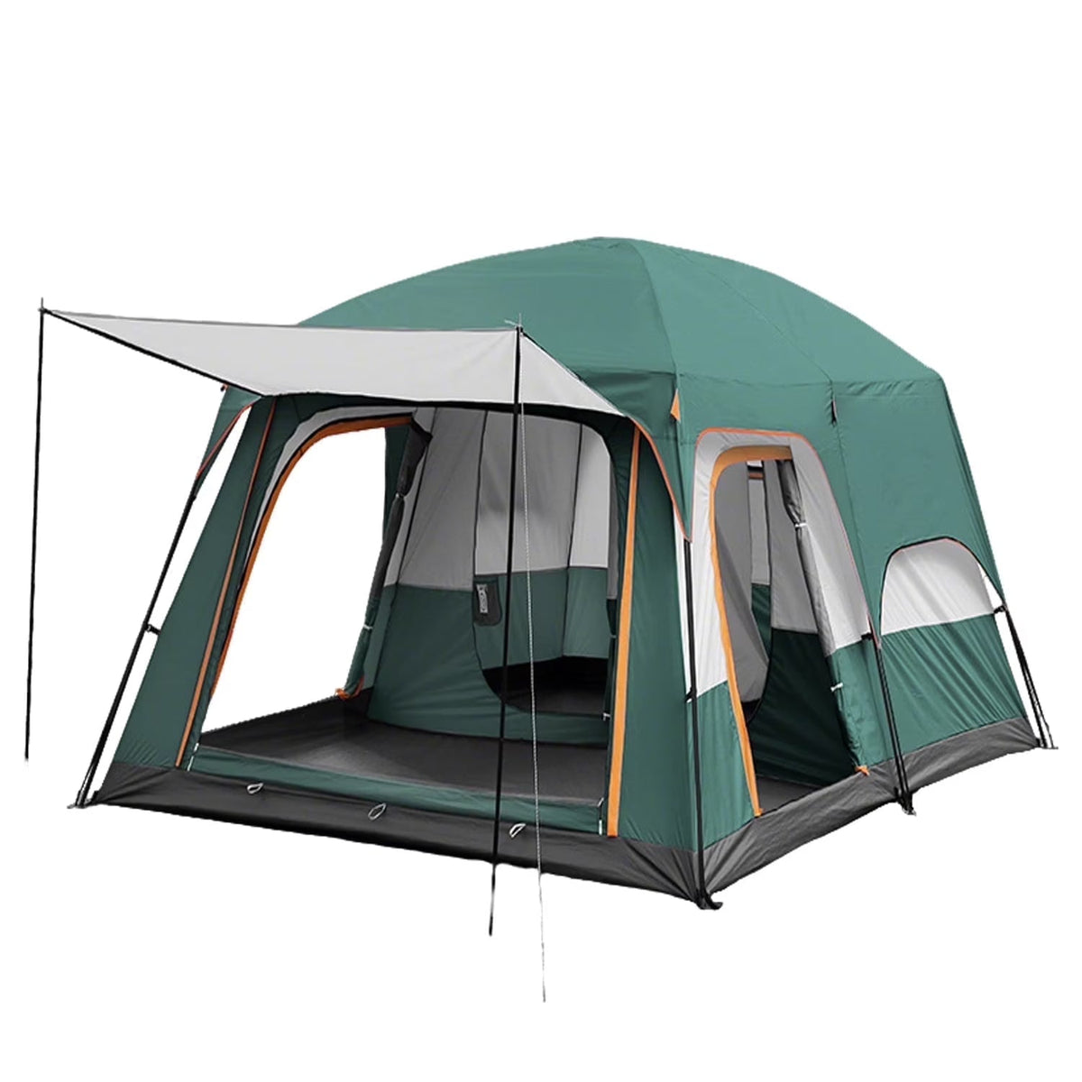 KFeng 12 Person Camping Tent, 2 Rooms, 3 Mesh Doors, 3 Mesh Windows, Brown