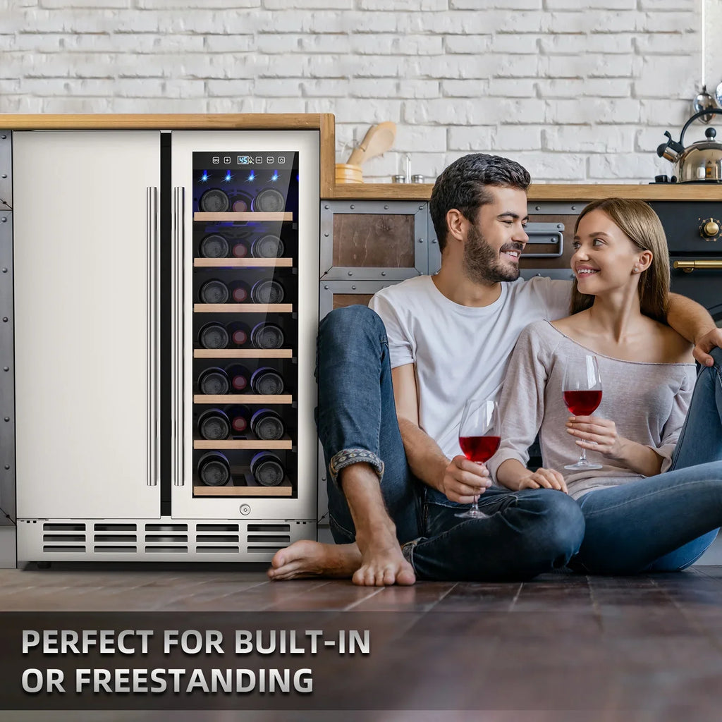 Ecojoy 24 Inch Dual Zone Wine And Beverage Refrigerator, 20 Bottles And 57 Cans