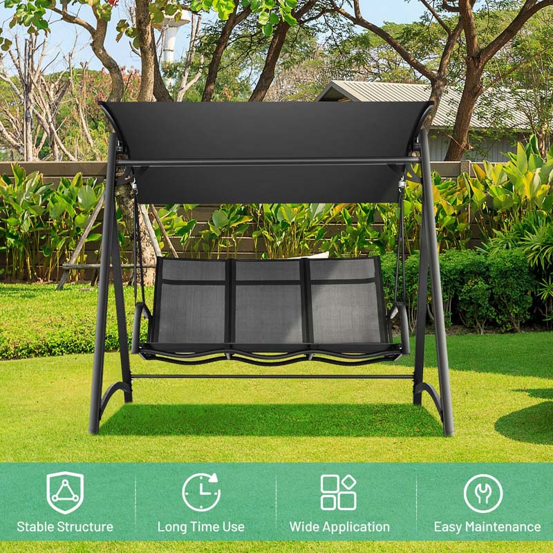 3-Person Aluminum Outdoor Patio Porch Swing Chair Bench Glider With Adjustable Canopy - Gray