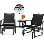 2-Person Double Swing Glider Chair With Glass Table, Steel And Fabric - 77in x 34in x 36in