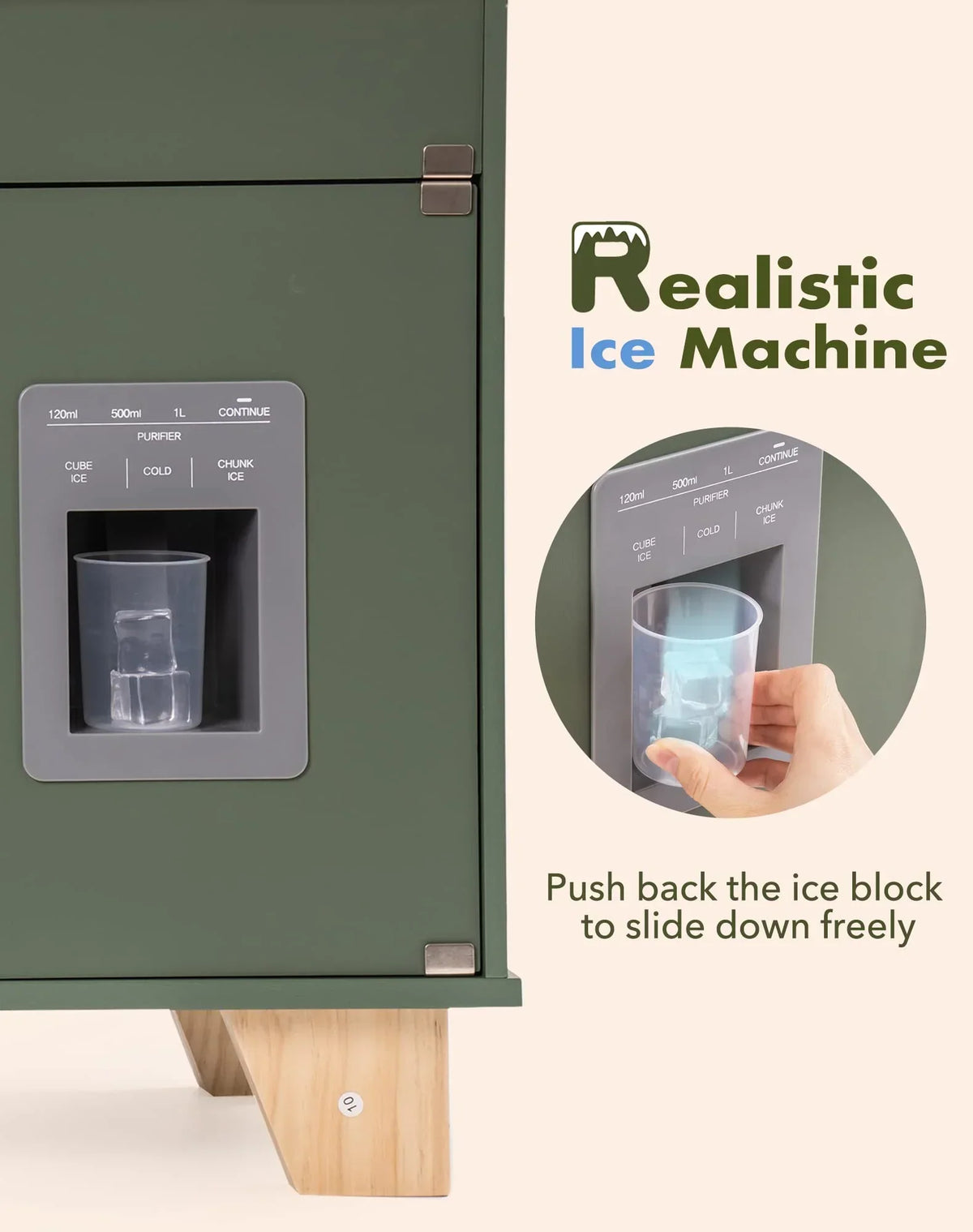 Robud Wooden Kids Kitchen Play Set With Ice Maker, Vintage Green, Ages 3+ - 21.65 x 11.65 x 31.5 in