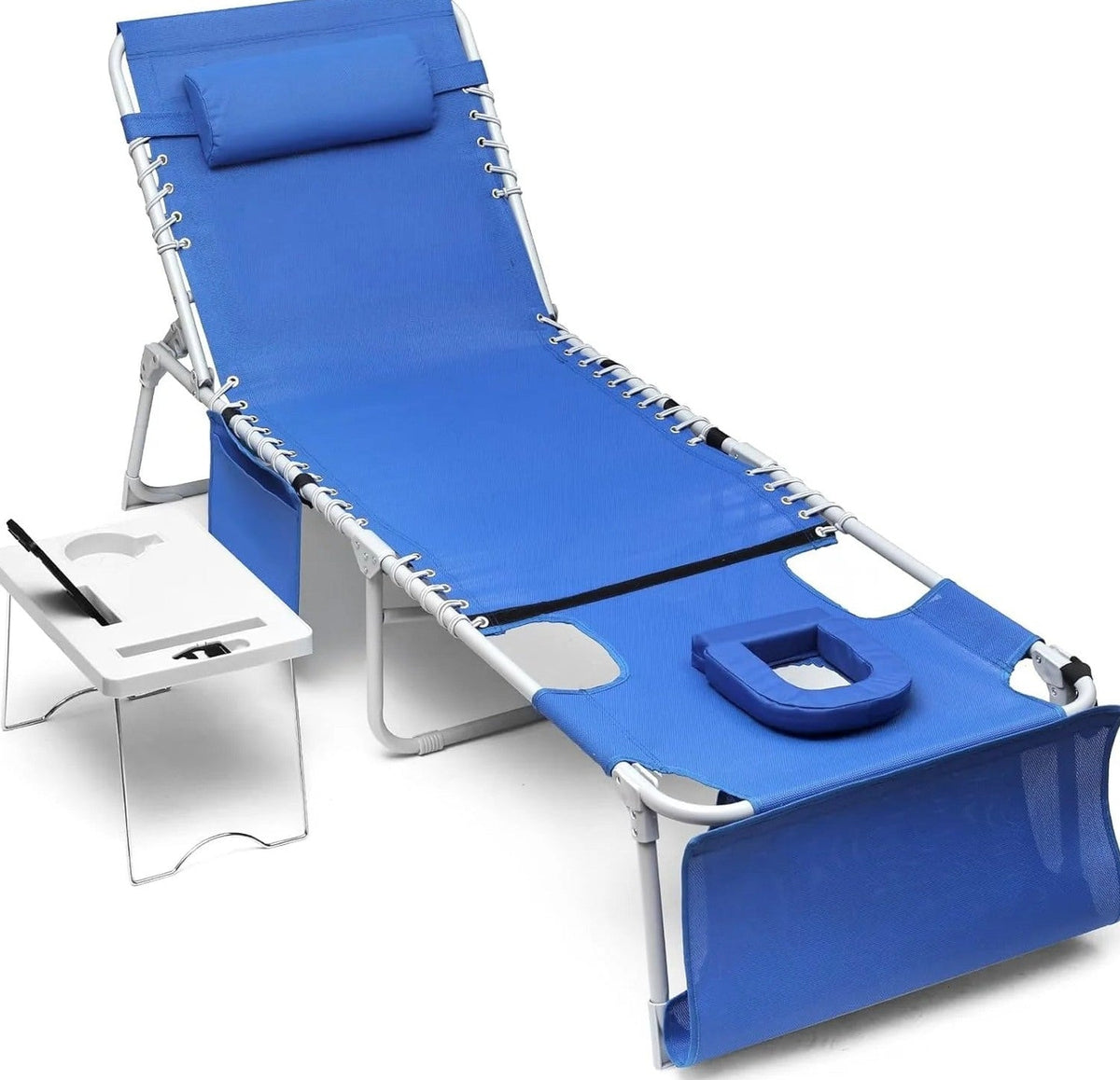 Yestomo 3-In-1 Outdoor Tanning Lounge Chair, 5-Position Recliner, 330lbs, Blue