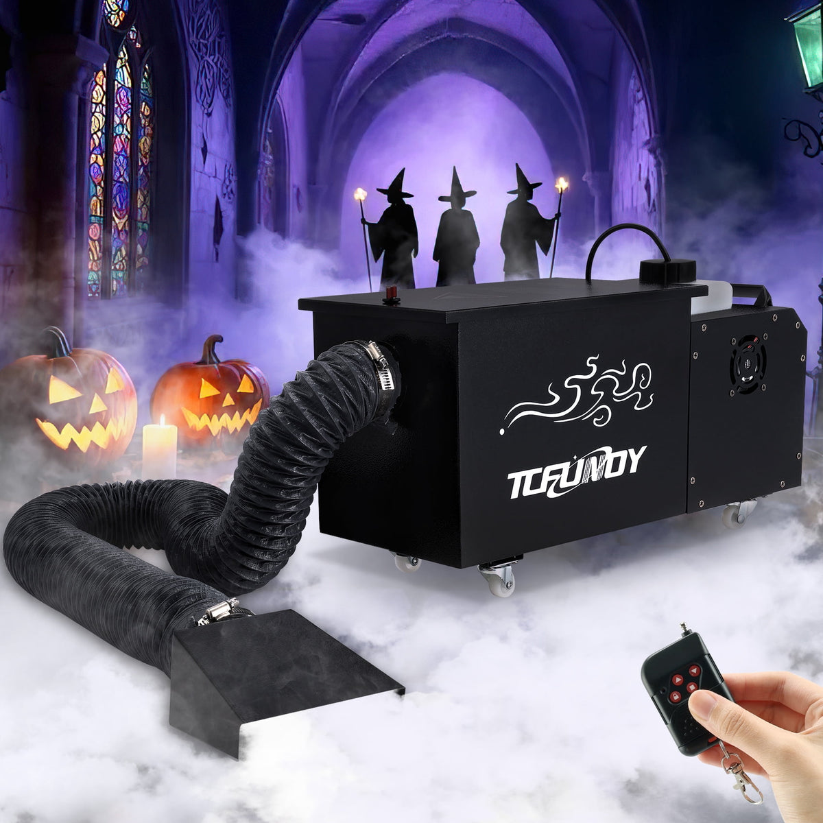 TCFUNDY 1500W Low Lying Fog Machine, Dry-Ice Effect Fogger w/ Tube, Ground Smoke Machine w/ DMX & Wireless Remote Control, Ideal Atmosphere Maker for Halloween, Parties, Weddings and Stage