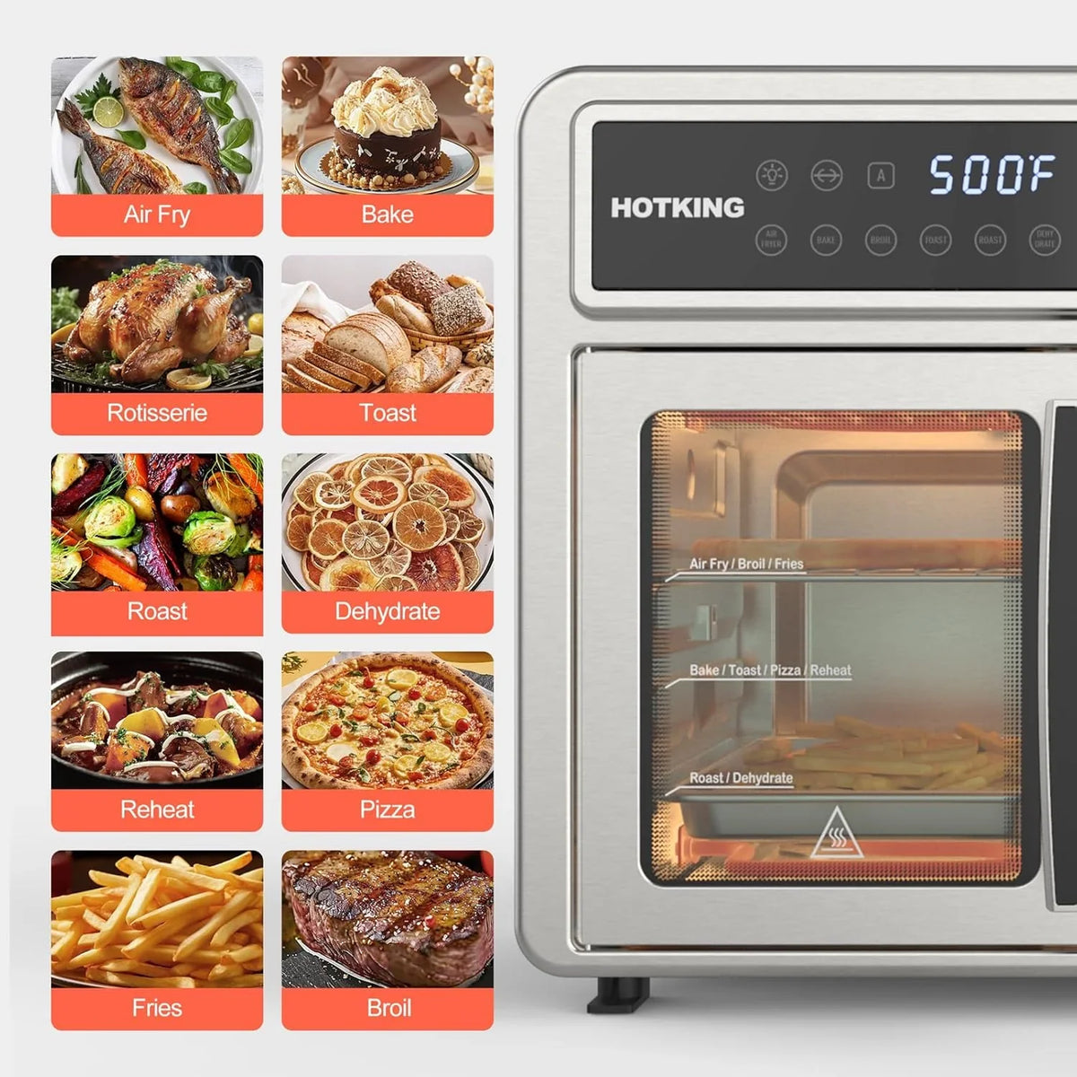 HotKing Dual-Zone Air Fryer Toaster Oven Combo, 28 QT Stainless Steel - KATO-28A1