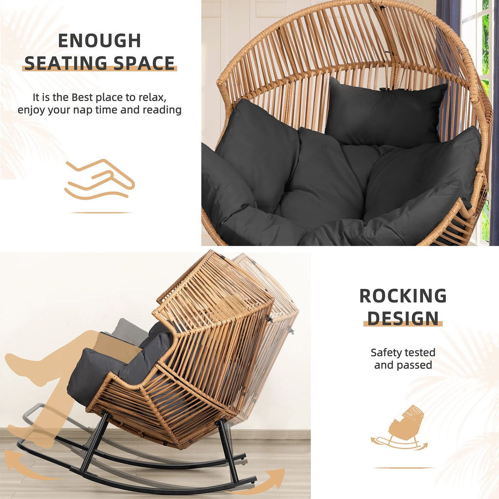 Walsunny Outdoor Patio Wicker Oversized Egg Chair With Cushion