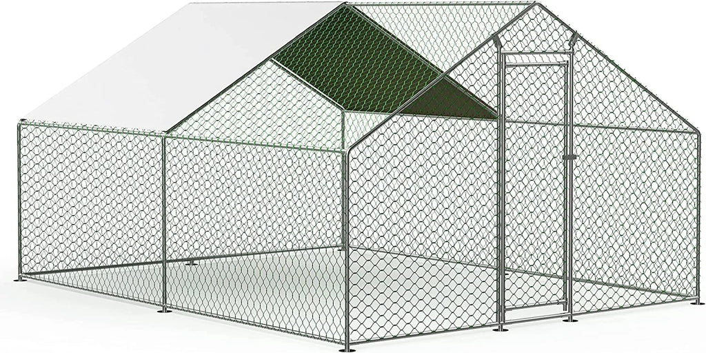 Metal Walk-In Chicken Run Cage With Cover, 10'L X 6.6'W X 6.56'H