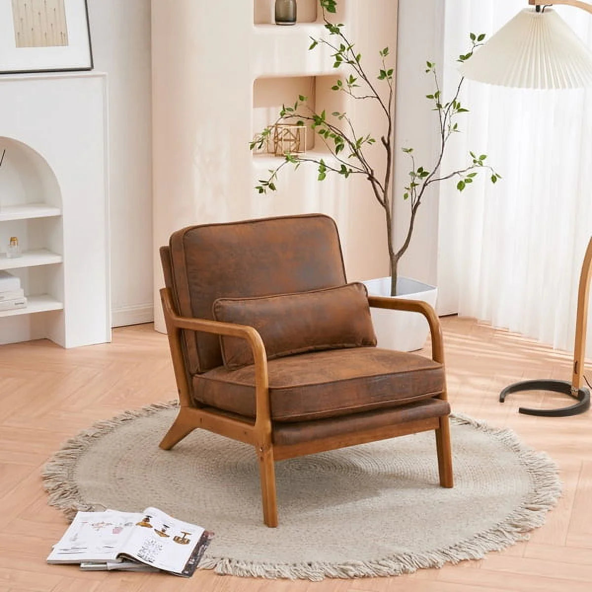 Linen Accent Lounge Chair With Solid Wood Frame, 25.6in D x 34.6in W x 36.6in H
