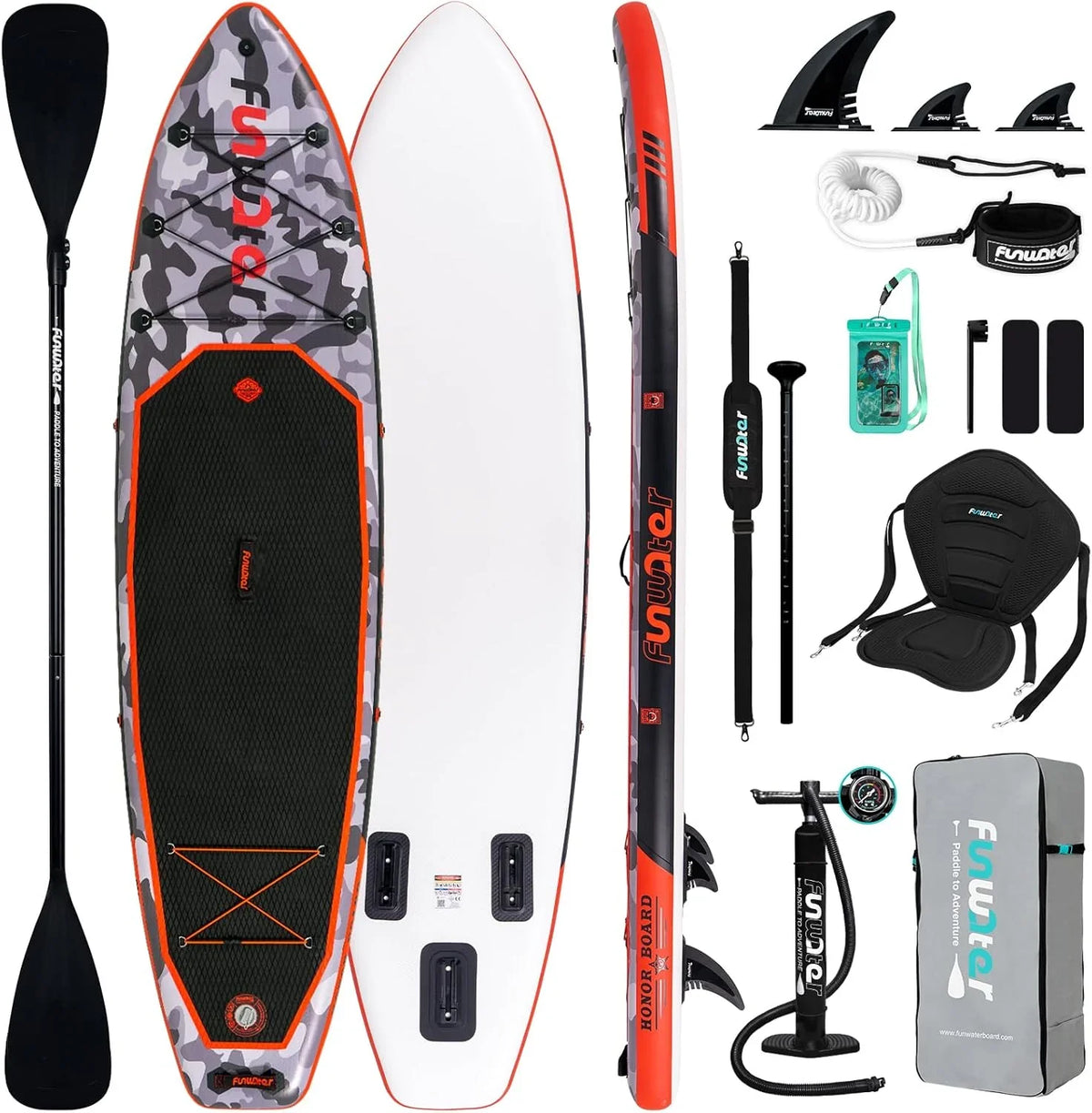 FunWater Inflatable Stand Up Paddle Board, 11 ft x 32 in x 6 in - SUP Paddle Accessories