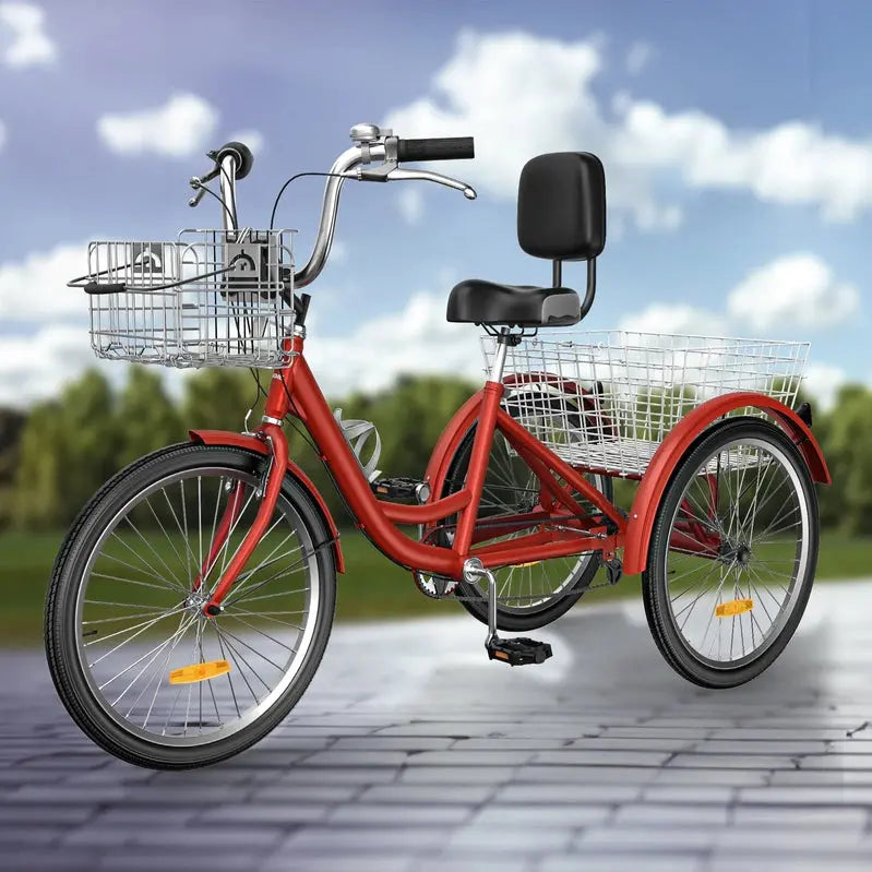 26-Inch Adult Tricycle - 7-Speed Heavy-Duty 3-Wheeled Bicycle