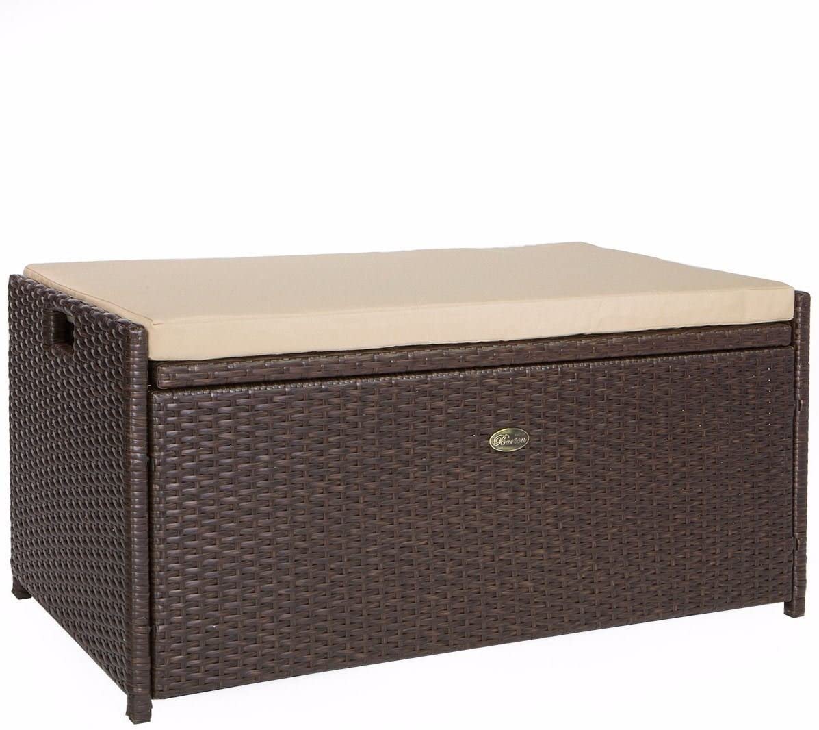 Barton Rattan Style Outdoor Storage Bench, 60-Gallon, Brown - With Seat Cushion