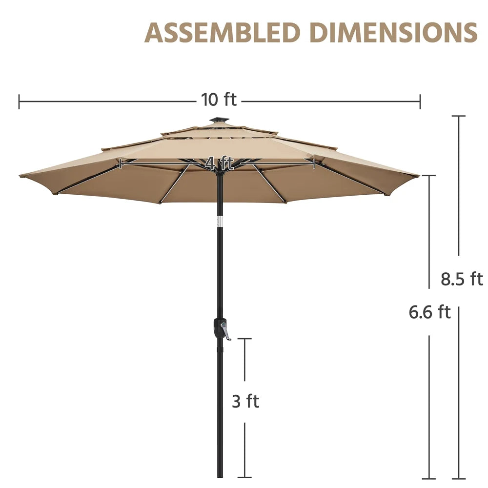 Renwick Outdoor Patio Parasol With Color-Changing LED Strip, Tan - 10 Ft