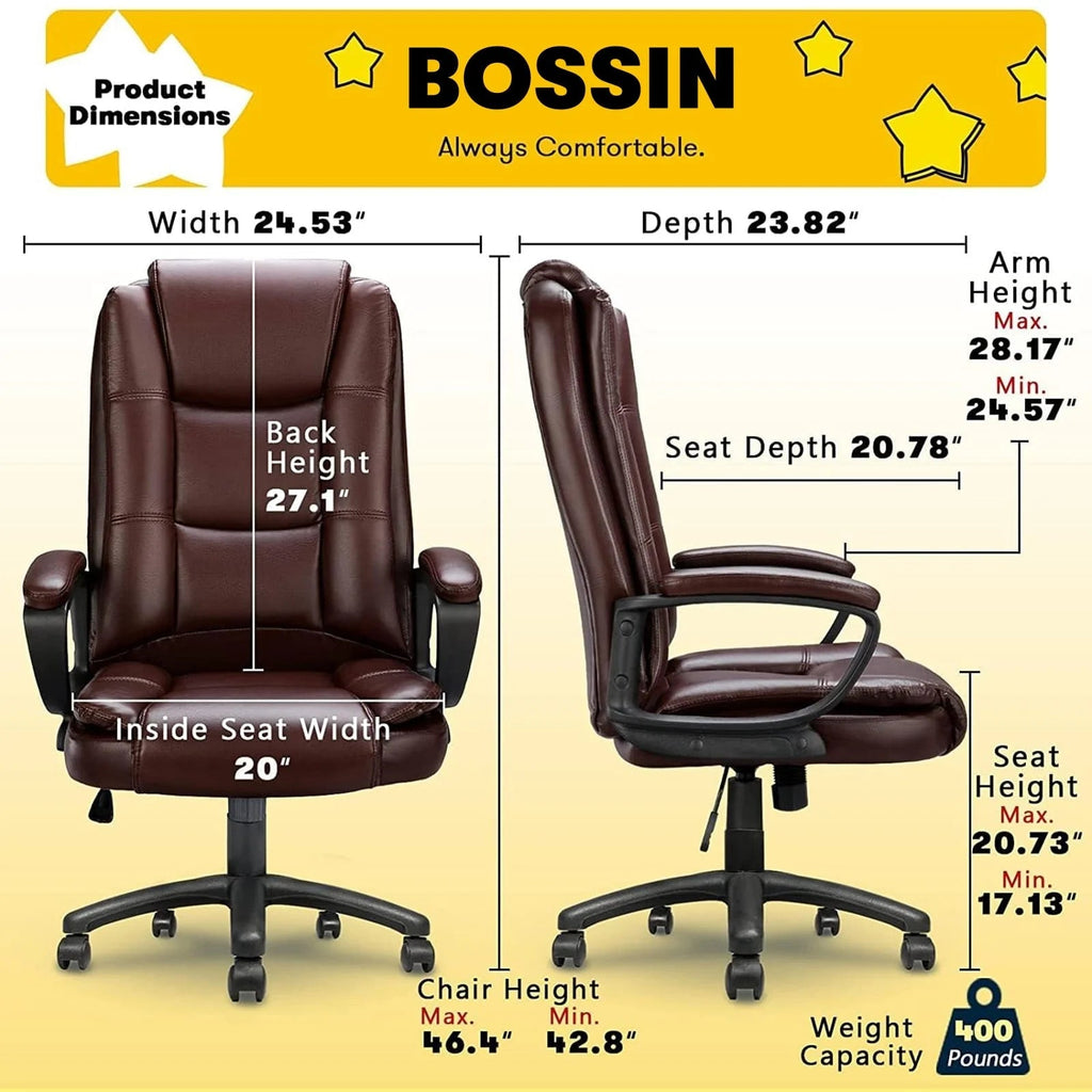 High-Back Ergonomic Leather Executive Office Chair, 400 lb Capacity