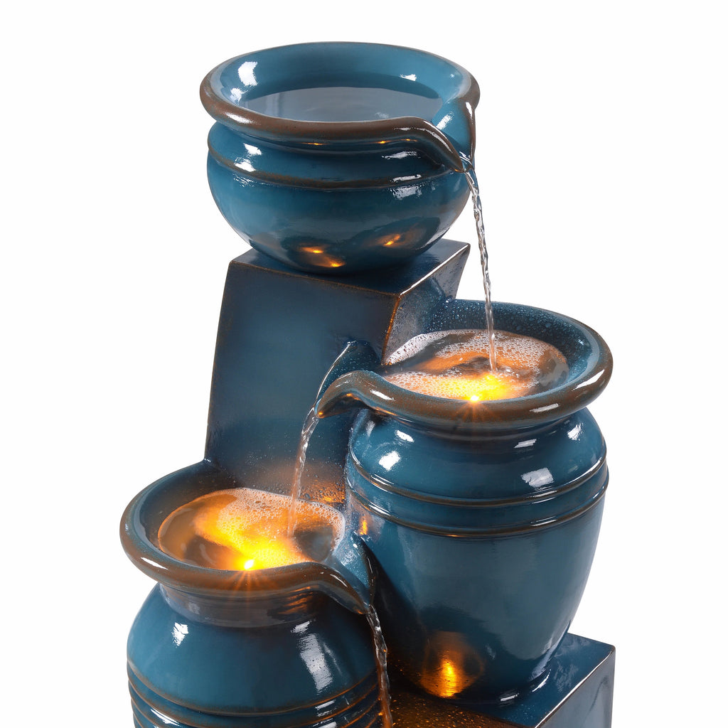 Teamson Home 28.74 in Solar 4-Tier Cascading Bowl Water Fountain With LED Lights - Navy