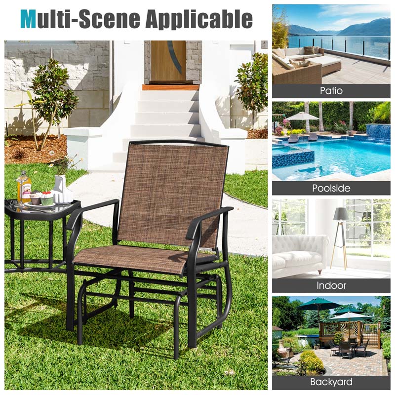 2-Person Double Swing Glider Chair With Glass Table, Steel And Fabric - 77in x 34in x 36in