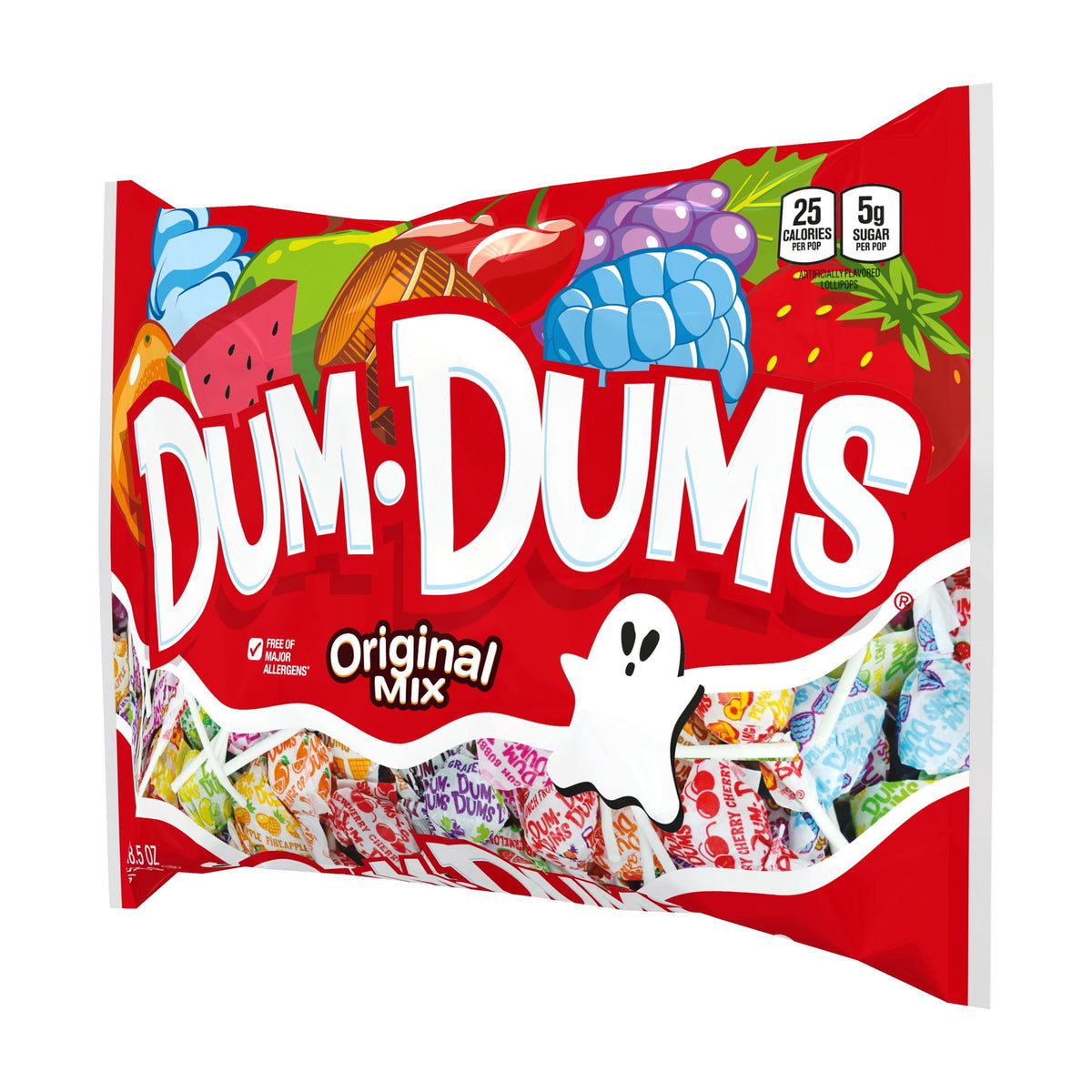 Dum Dums Original Mix Halloween Assorted Candy, Allergen Free, Lollipops & Suckers, Hard Candy for Trick or Treat and Party Favors, 18.5 oz Bag