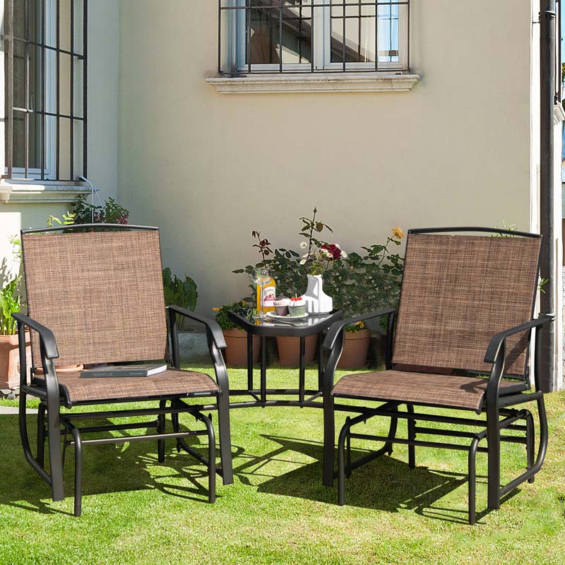 2-Person Double Swing Glider Chair With Glass Table, Steel And Fabric - 77in x 34in x 36in