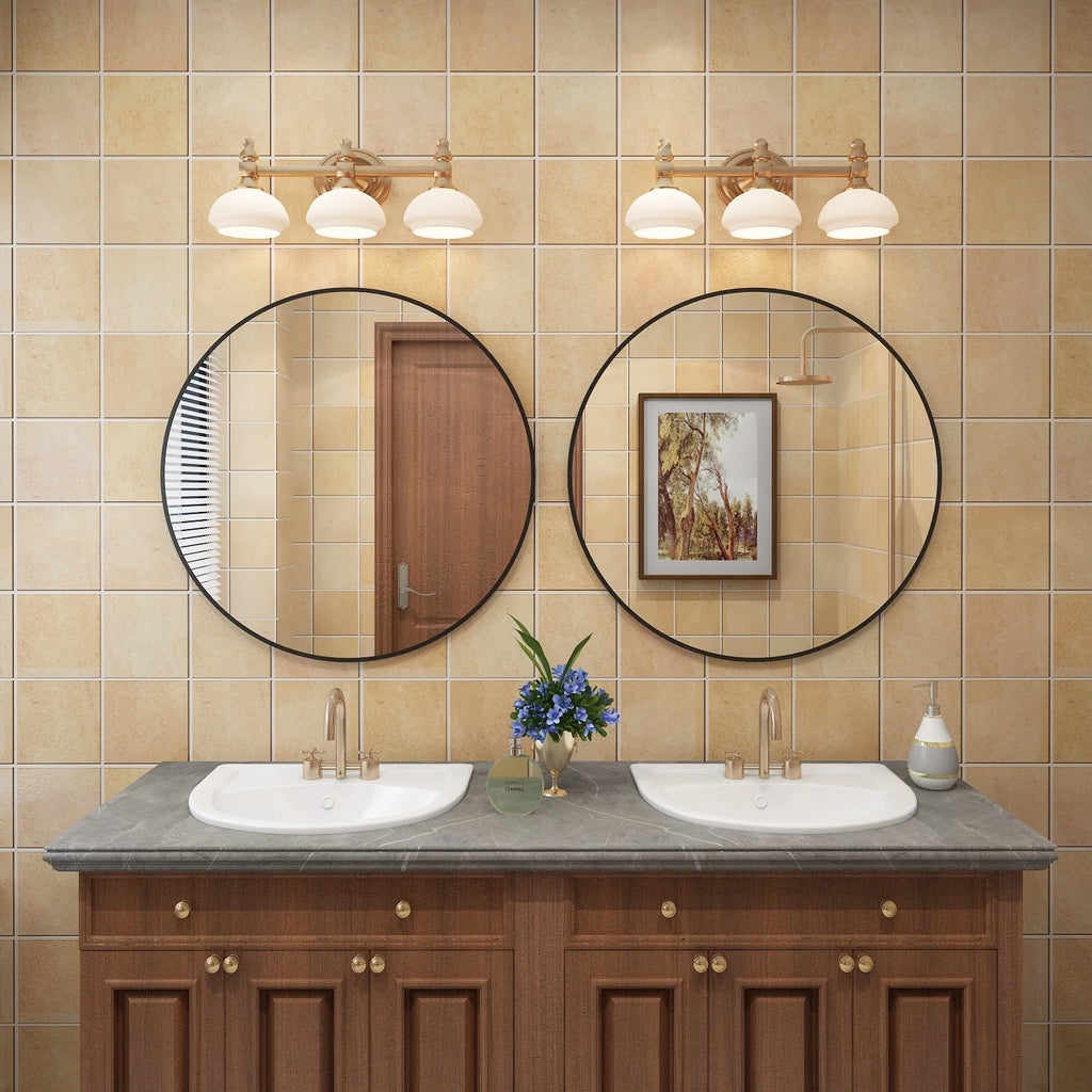 Round Metal Black Frame Bathroom Vanity Mirror - Wall Mounted
