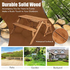 2-in-1 Convertible Fir Wood Picnic Table And Garden Bench, 4-Person, Dark Golden Brown - 56 x 53 x 30 in