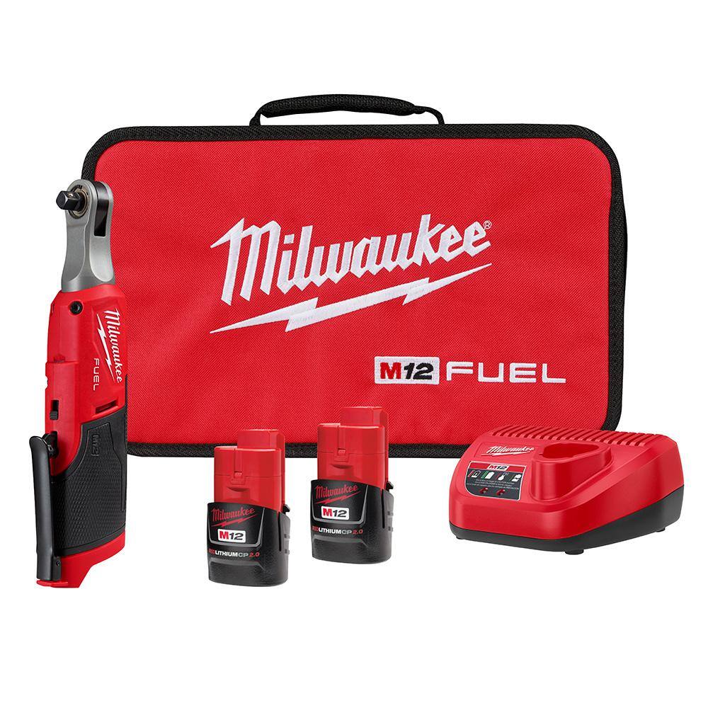 M12 FUEL 12V Lithium-Ion Brushless Cordless High Speed 3/8 in Ratchet Kit With 2 Batteries, Charger And Bag - 2567-22