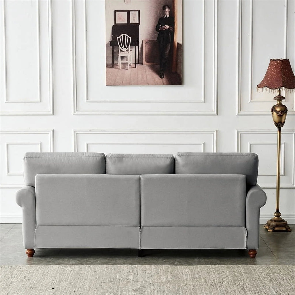 3 Seater Linen Fabric Tufted Accent Sofa, 82.6 in, Grey - Curved High Back