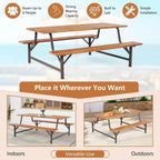 Acacia Wood Picnic Table Bench Set, 71in With 2in Umbrella Hole And Metal Frame