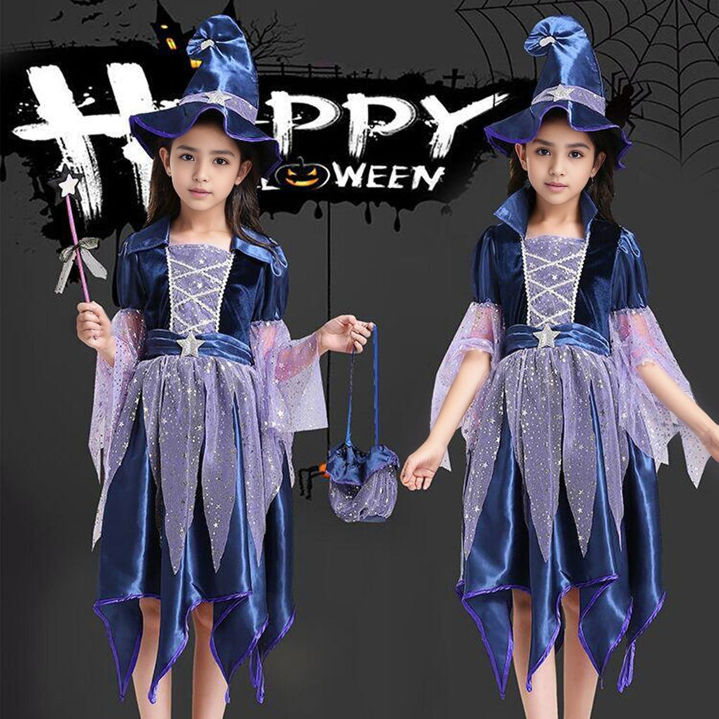 Gunia Girls Witch Tutu Dress Outfits With Hat 4 Piece Halloween Cosplay Dress Role Play For Toddler Kids Holiday Party Dress Up Play, Size 4-14 Years