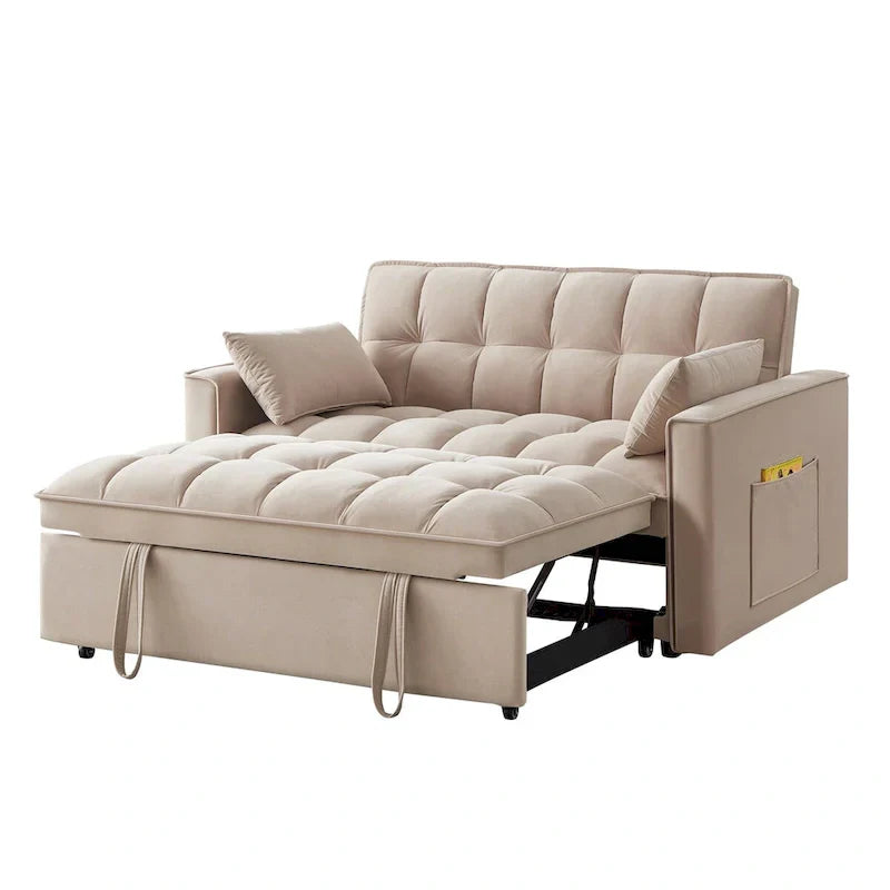 4-in-1 Velvet Pull-Out Sleeper Sofa Bed Loveseat With Reclining Backrest And 2 Side Pockets