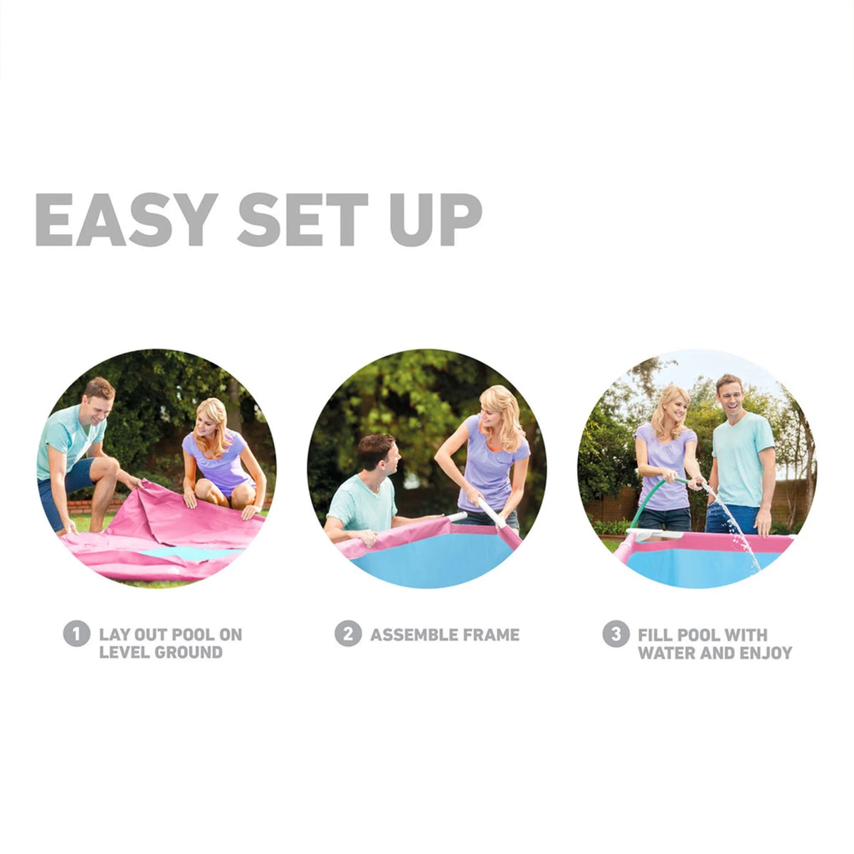 INTEX Rectangular Metal Frame Above Ground Swimming Pool, Pink, 7ft x 23in
