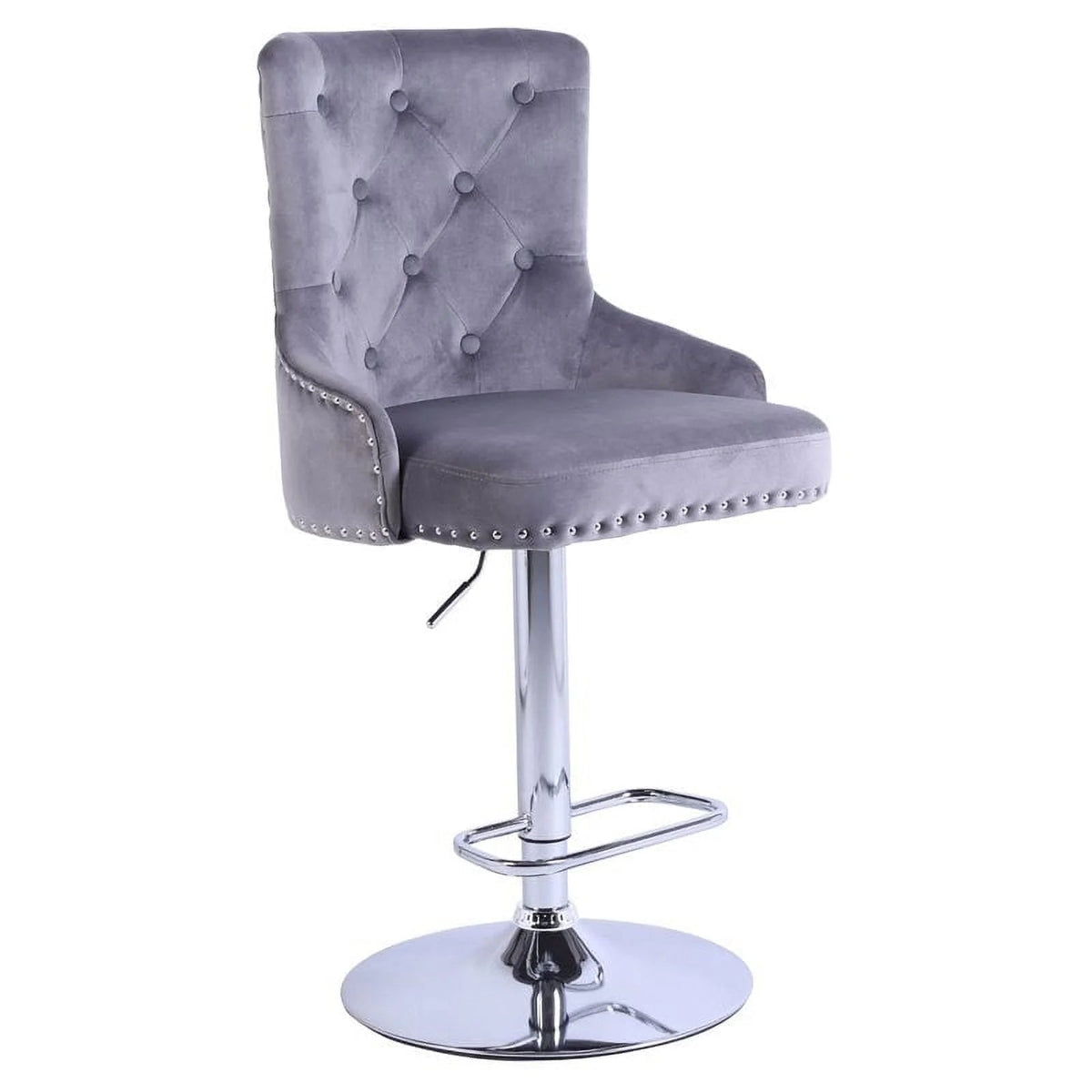 Alexent 2-Piece Swivel Bar Stools, Dark Blue, 43.7-51.6 H, 19.3 W x 18.1 D - Silver Footrest