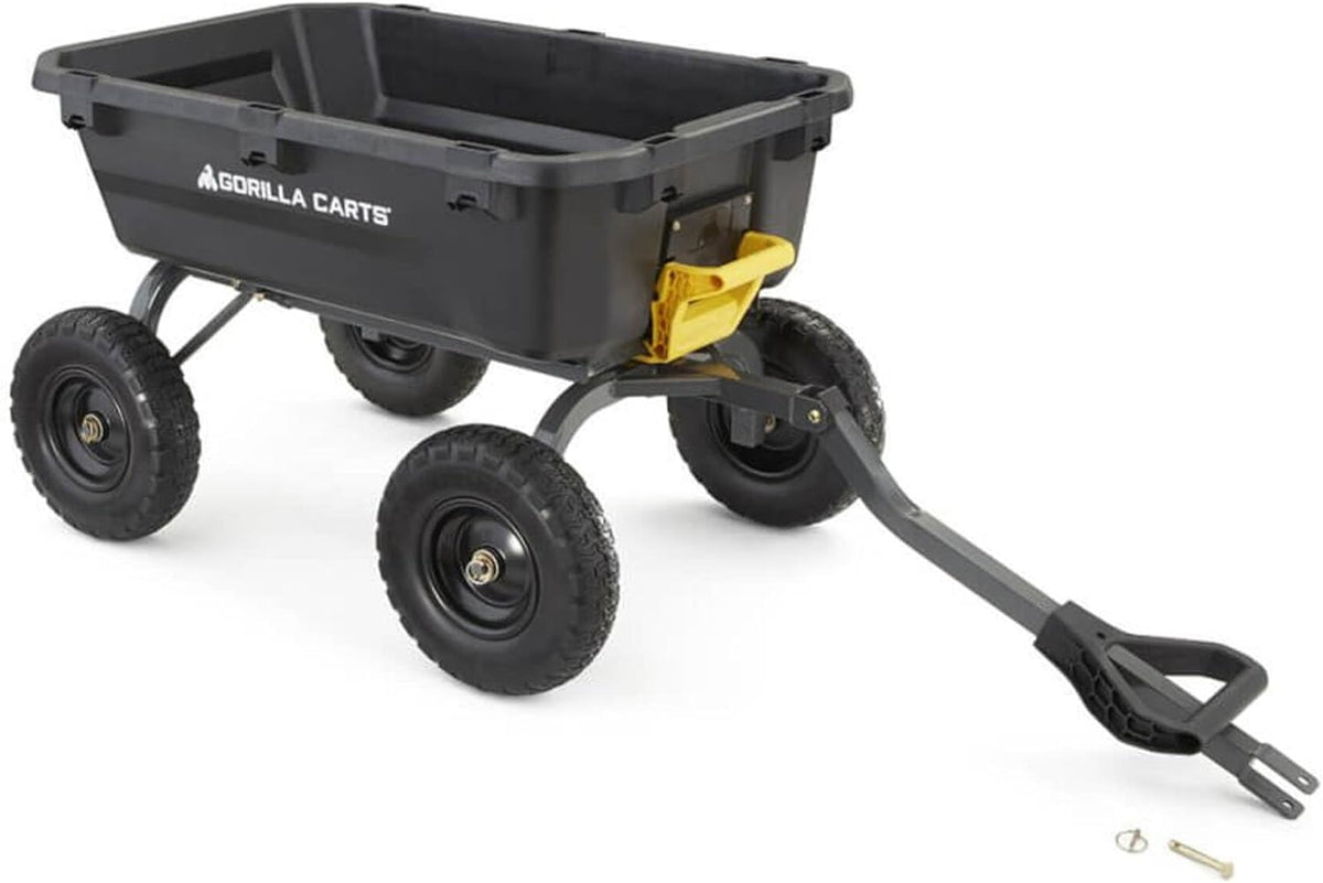 Poly Dump Garden Cart With No-Flat Tires And Serrated Shovel, 7 Cubic Feet, 1,200 lb Capacity, Black
