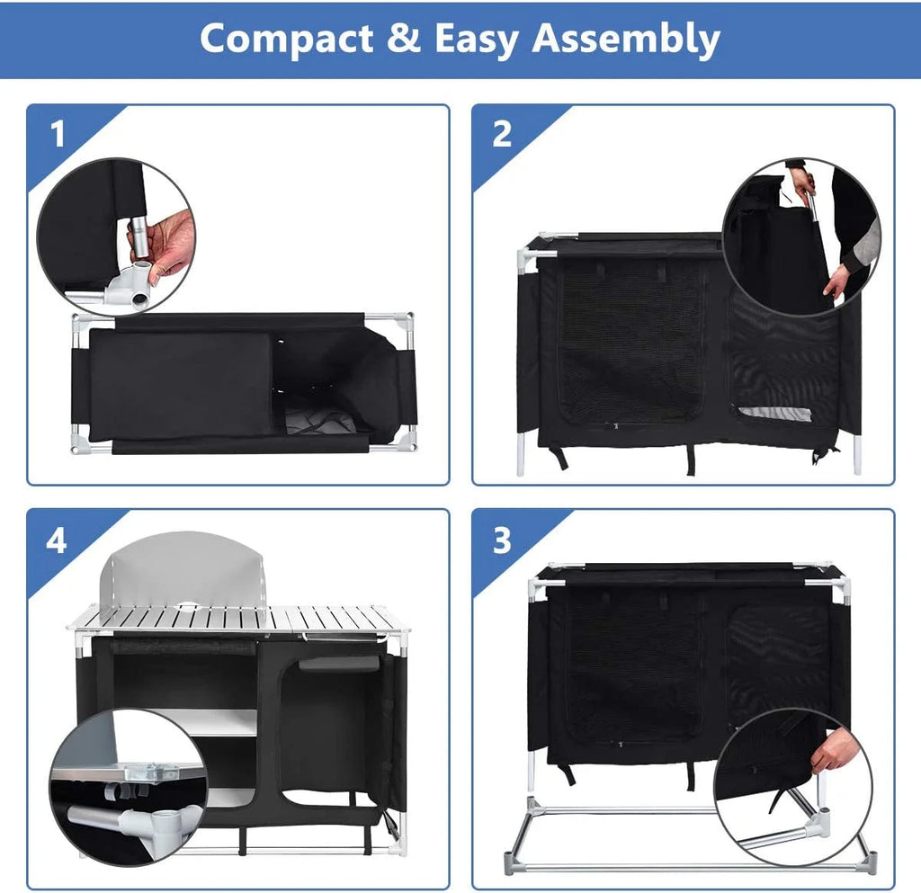 Treasual Portable Camping Kitchen Table, 48 Inch x 21.5 Inch, Windscreen And Storage Organizer