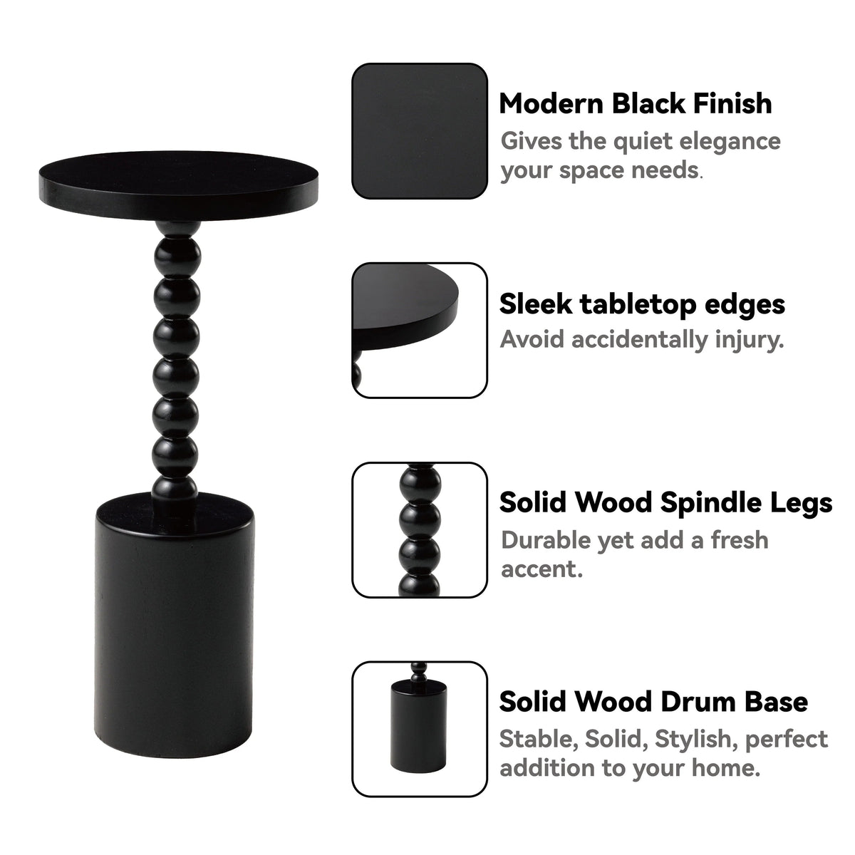 Wood Round Pedestal End Table With MDF Top And Solid Fir Wood Base