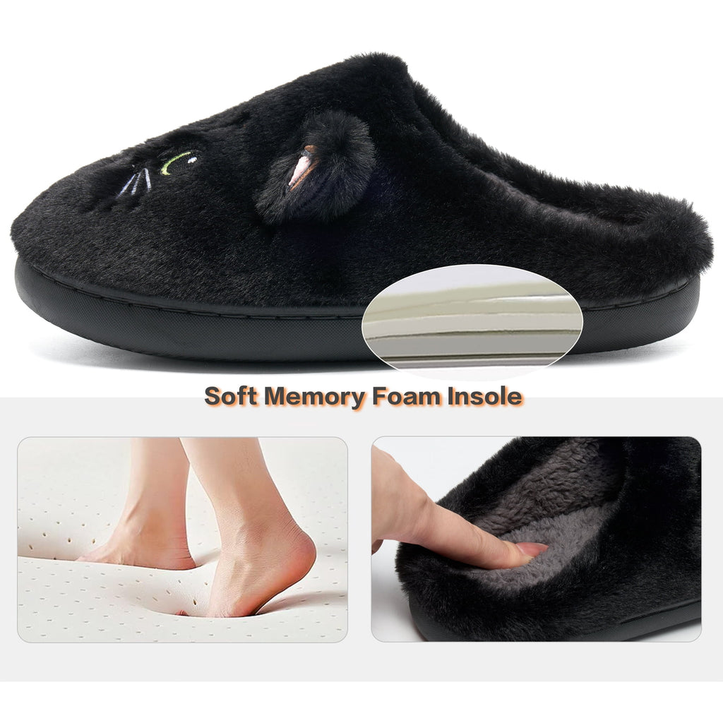 Ecetana Women's Cute Fuzzy Slippers Comfort Faux Fur Memory Foam Non-Slip House Slippers for Women