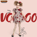 Joyfy Voodoo Costume for Girls, Voodoo Doll Dress Halloween Scary Costume for Kids Halloween Dress up Fancy Dress Cosplay Party