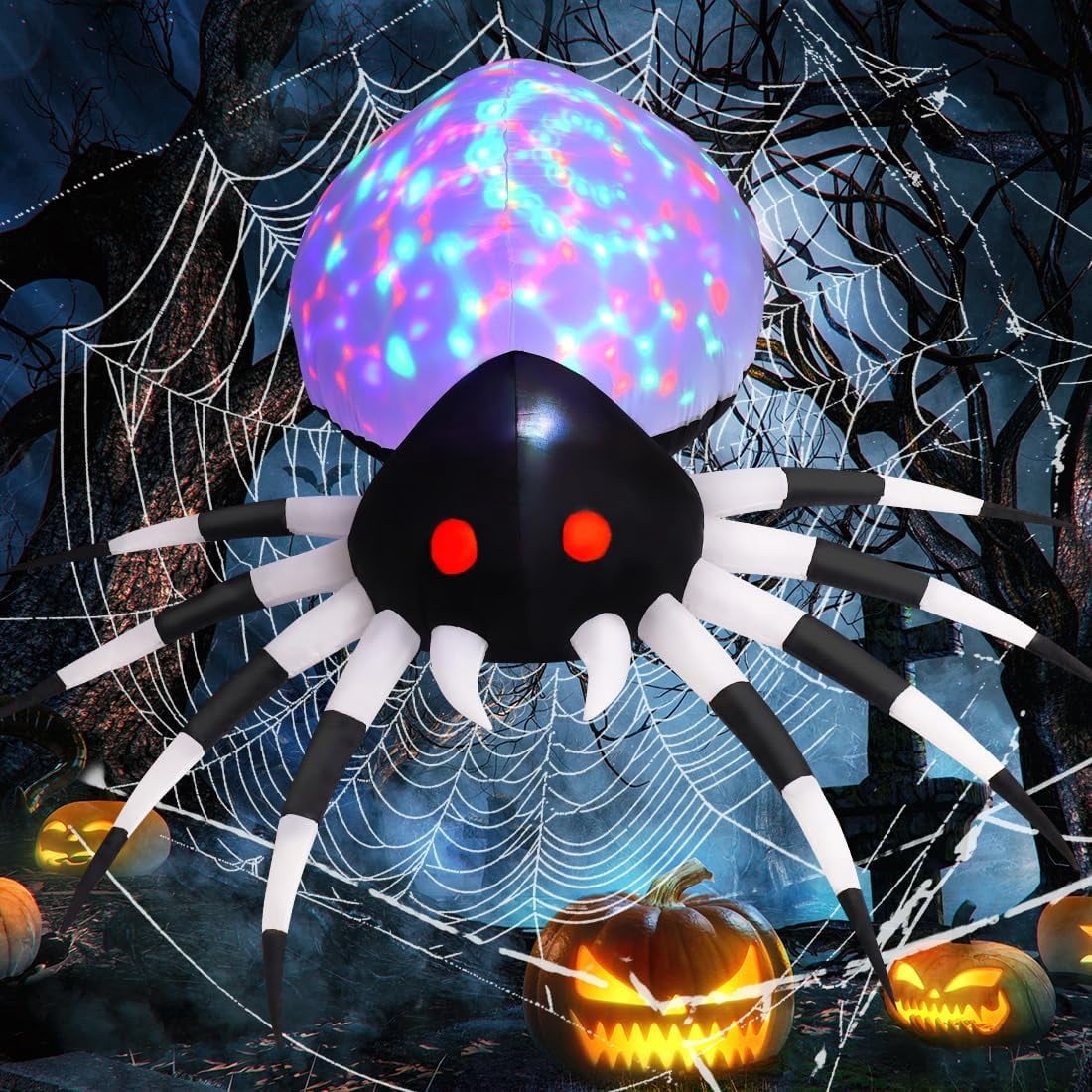 GOOSH Halloween Inflatable 6 FT Spider Inflatables Outdoor Decorations with Magic Light, Scary Inflatable Halloween Spider Blow Up Spider, Halloween Blow Up Decorations Outside for Holiday