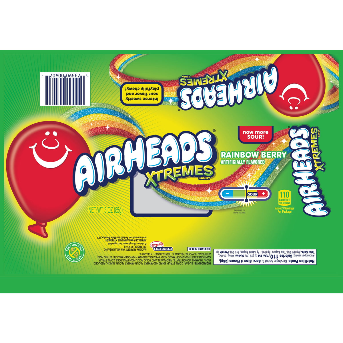 Airheads Xtremes Belts Sweetly Sour Candy, Rainbow Berry, 3 oz