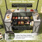 Costway 3-Piece Grill Gazebo Bar Set With 2 Bar Stools And Tempered Glass Top - Grey