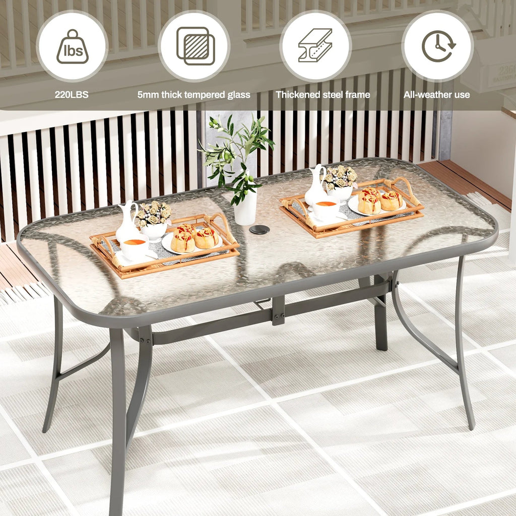 Arlopu Rectangular Patio Dining Table With 5mm Tempered Glass Top