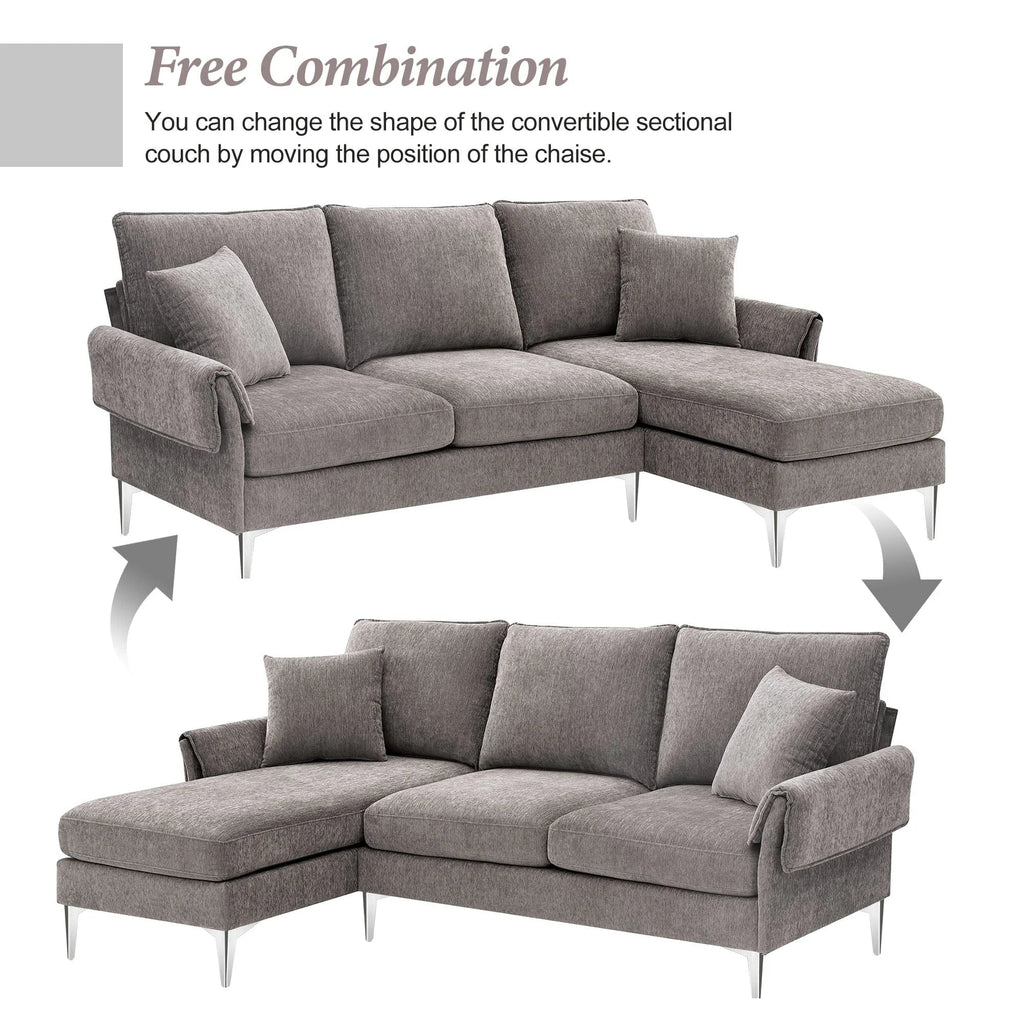 Churanty Convertible L-Shaped Sectional Sofa With Reversible Chaise Lounge, 84 Inch