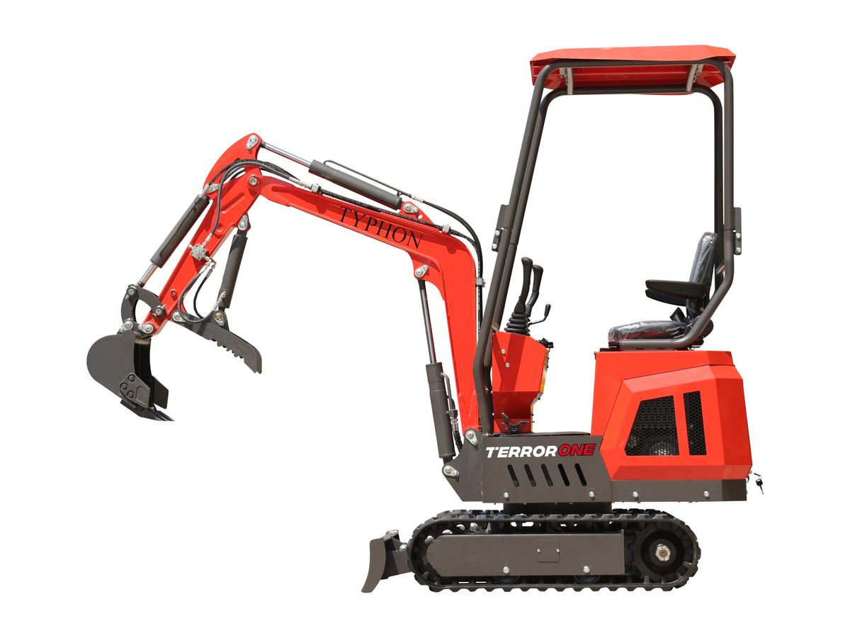TYPHON 1-Ton Mini Excavator With Canopy, Hydraulic Thumb And 13.5hp Engine - TERROR ONE STORM