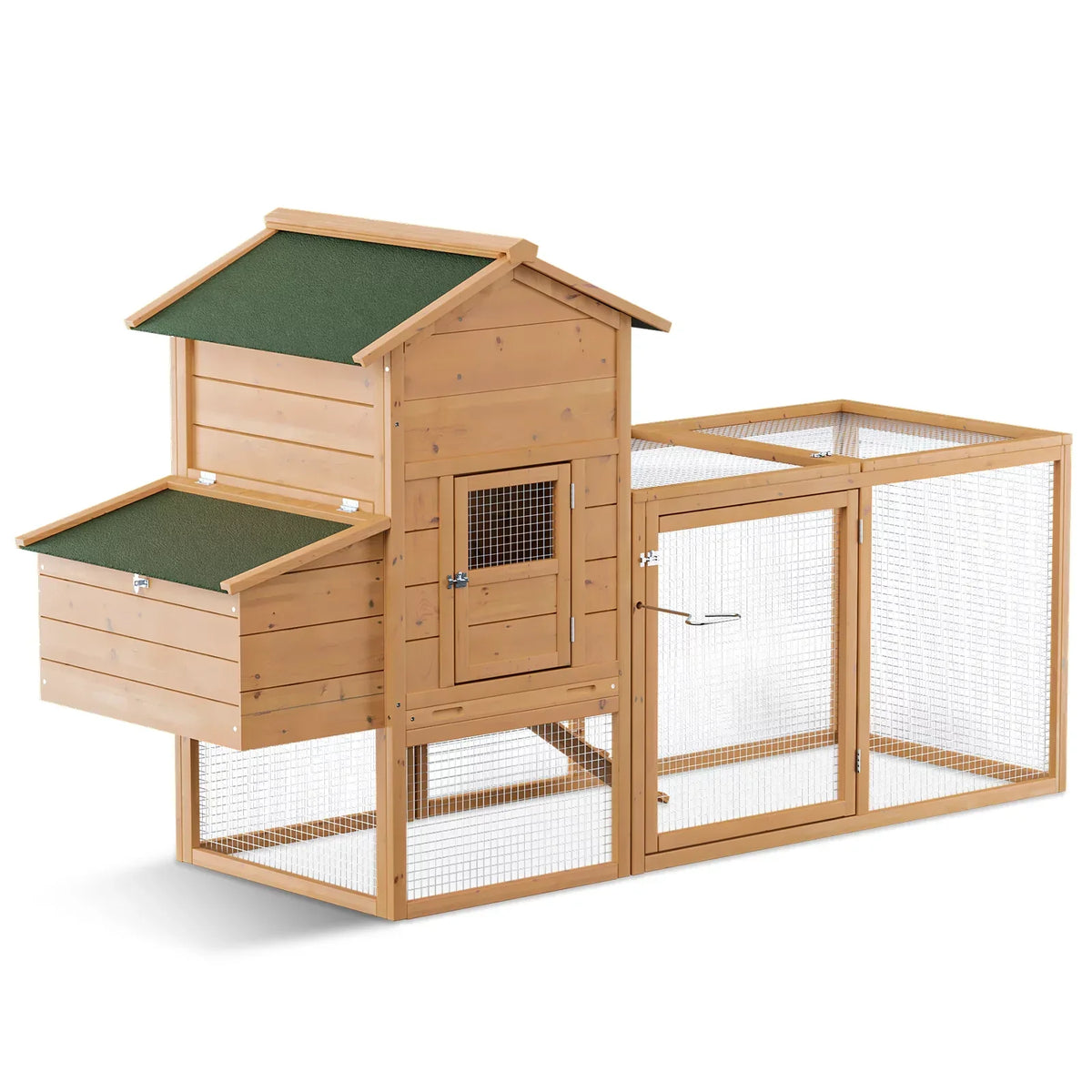 Magshion 2-Tier Chicken Coop With Nesting Box, 80 Inch Wooden Rabbit Hutch - Natural