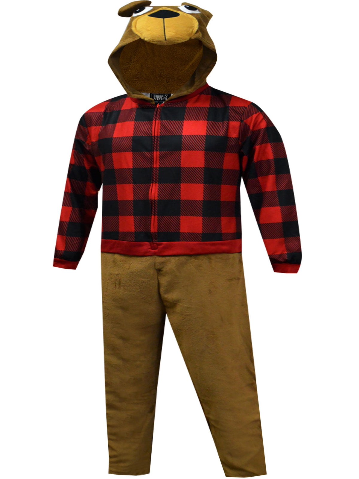Briefly Stated Mens Buffalo Bear Adult Hooded One Piece Pajama (X-Small)