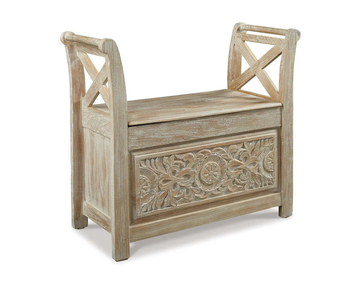 Signature Design by Ashley Accent Bench, Whitewash - Fossil Ridge
