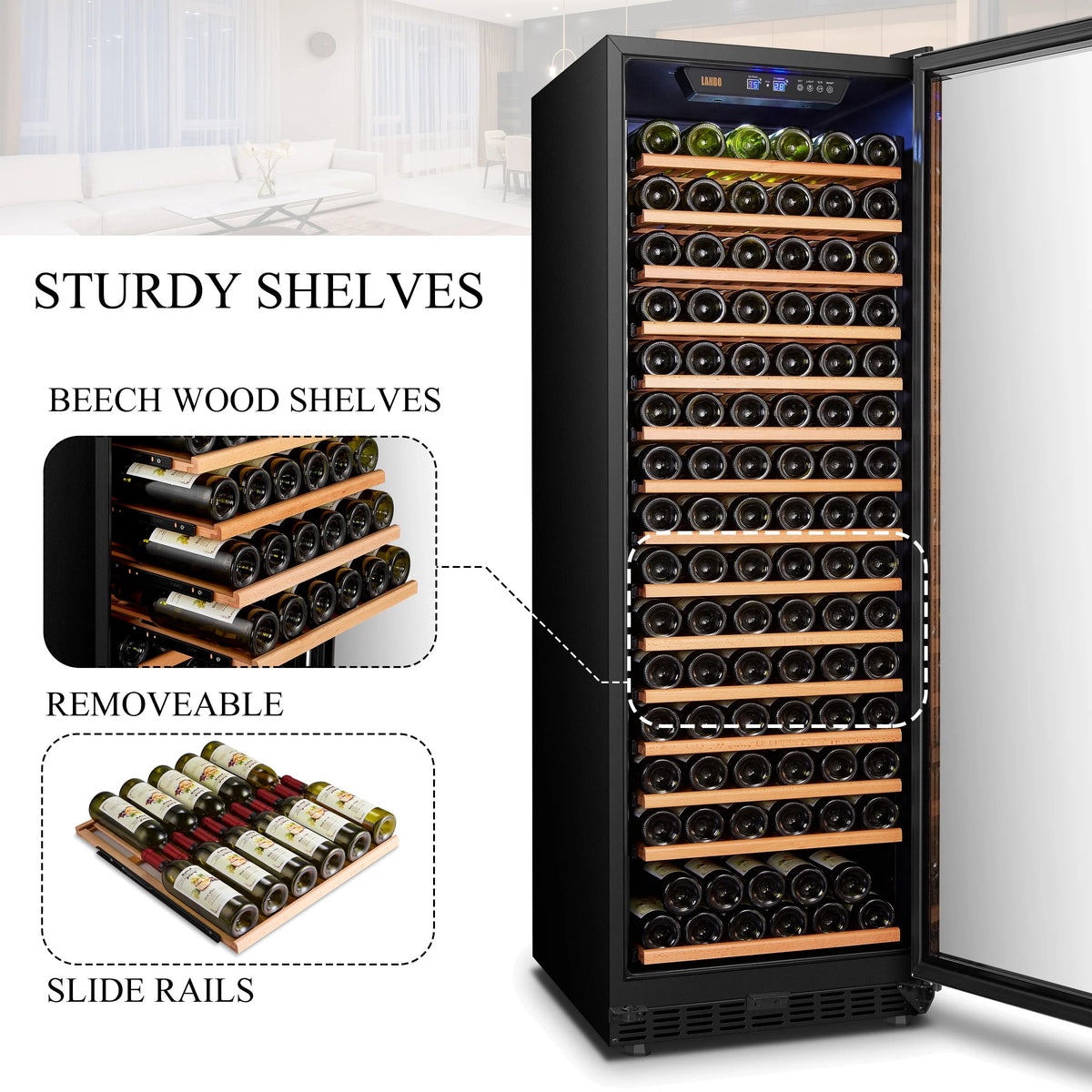 Lanbo 165 Bottle Built-In Black Single Zone Wine Cooler, 24 inch Width - LW177S