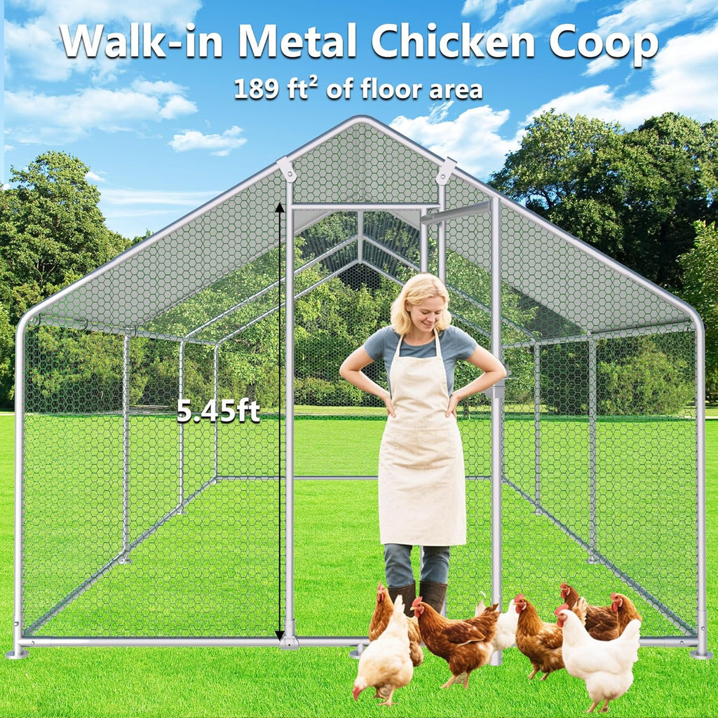 HITTITE Large Metal Chicken Coop With Run 19.19 x 9.84 x 6.56 ft - Walk-In Poultry Cage